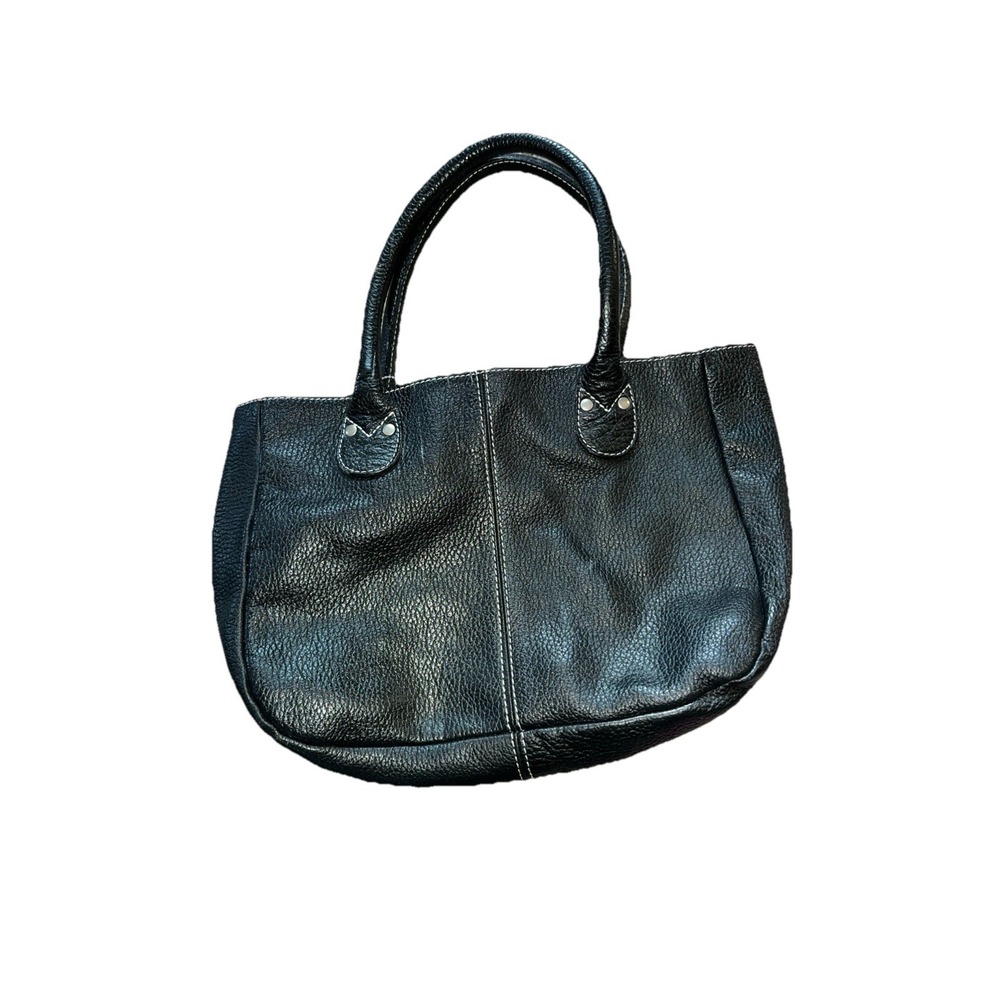 Womens Black Pebbled Leather Tote Bag Contrast Stitching Shoulder Bag with Pouch